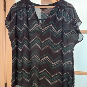 Banana Republic Black and Green Chevron Blouse